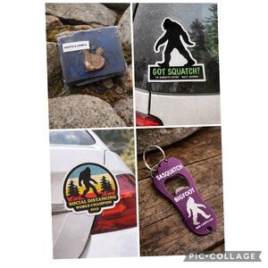 NEW SASQUATCH GRAB BAG HOOTS HOWLS SOAP, 2 CAR DECALS & BOTTLE OPENER KEYCHAIN